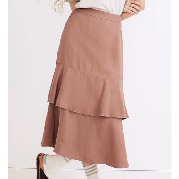 MADEWELL Ruffle Tiered Linen Blend Midi Skirt Size  Small - Picture 1 of 8